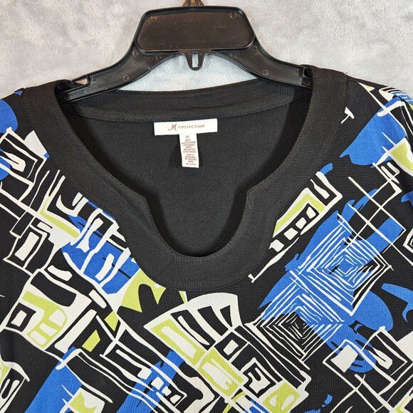 JM Collections Flowy Blouse Womens XL Black Blue Geometric Career Office date - Picture 4 of 9